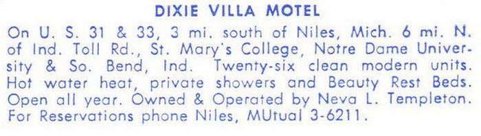 Dixie Villa Motel - Vintage Postcard Back (newer photo)